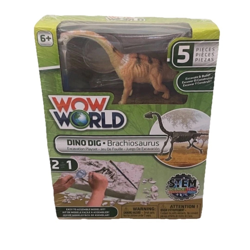New Wow World Dino Dig Brachiosaurus Excavation Playset Stem Science Toy 5 Pcs